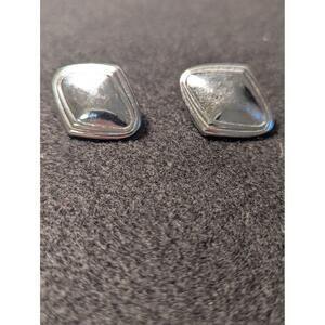 Monet Earrings Womens Silver Tone Clip On Geometric Design Vtg Statement Retro